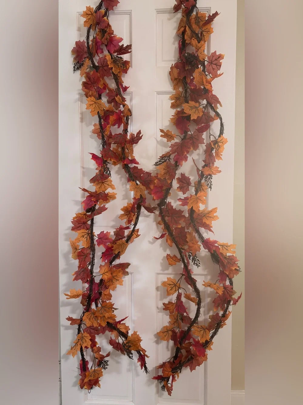 Autumn Maple Leaf Garland - Fall Door Decor in Red & Orange set of 4